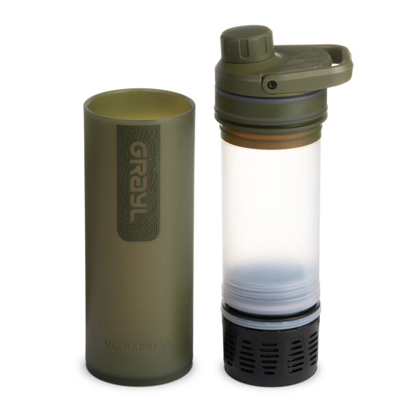 Grayl UltraPress Olive Drab Outdoor Wasserfilter auseinander gezogen